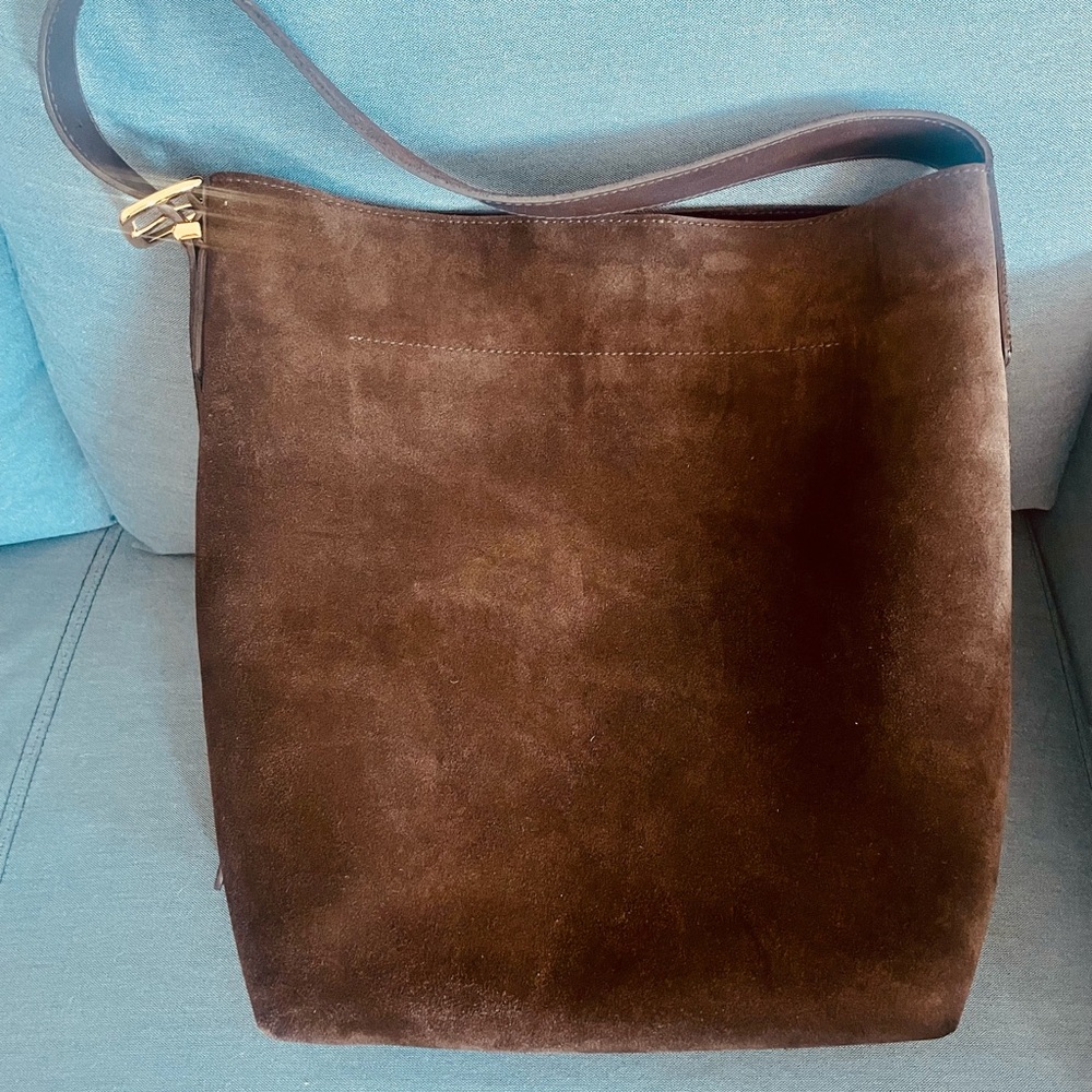 Madewell Essential Medium Bucket Tote — Rich Brown (Dark Carob) Suede